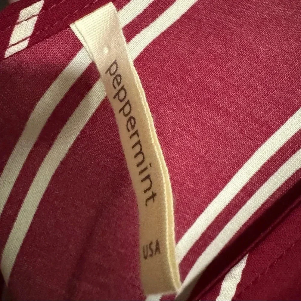 PEPPERMENT Vneck Long Flare Sleeves Back Tie Burgundy Stripe Short Romper Size M